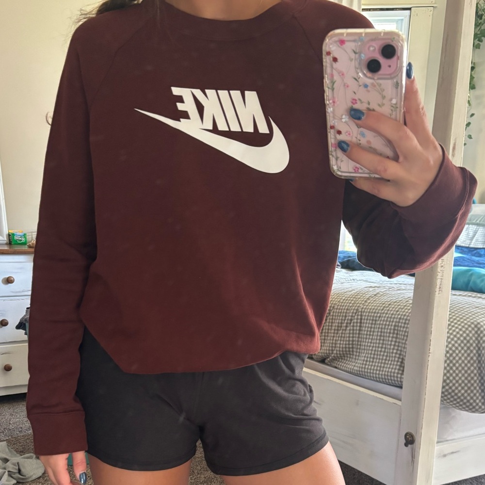 Nike Maroon Sweatshirt and Black Shorts